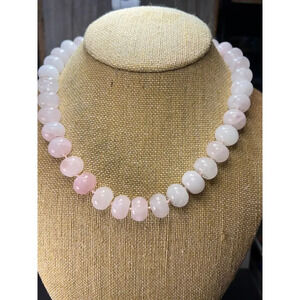Rose quartz knotted bead necklace with lobster clasp